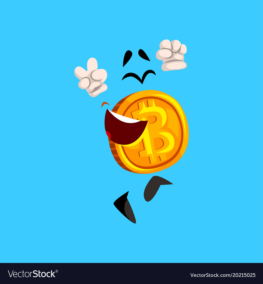 Funny happy bitcoin character having fun crypto Vector Image