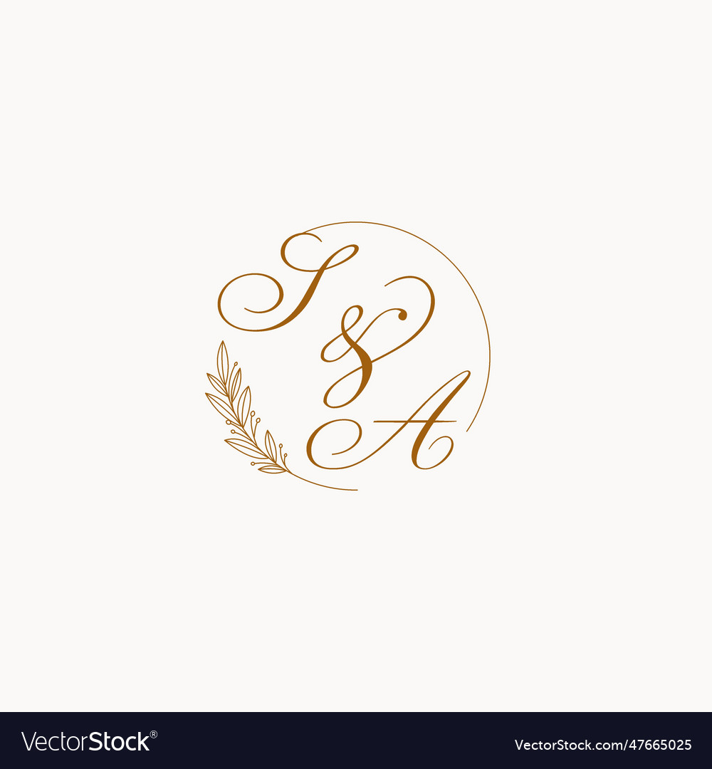 Initials Sa Wedding Monogram Logo With Leaves Vector Image