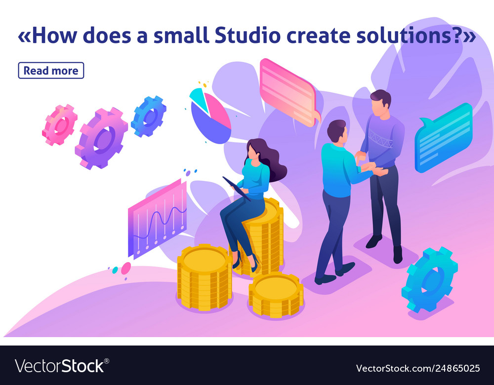 Isometric concept teamwork to create a solution