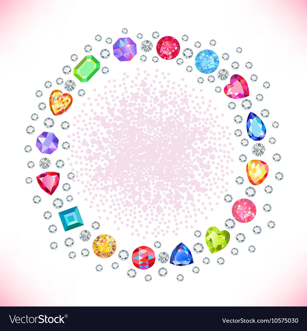 Colored gems square round frame