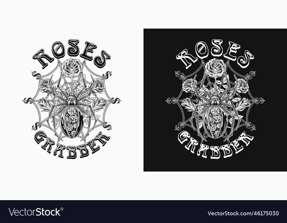 Fantasy Label With Mechanic Spider Roses Text Vector Image