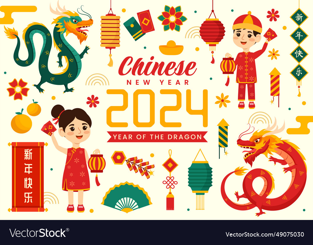 Frohes chinesisches neues Jahr 2024 Übersetzung vector image Frohes chinesisches neues Jahr 2024 Übersetzung