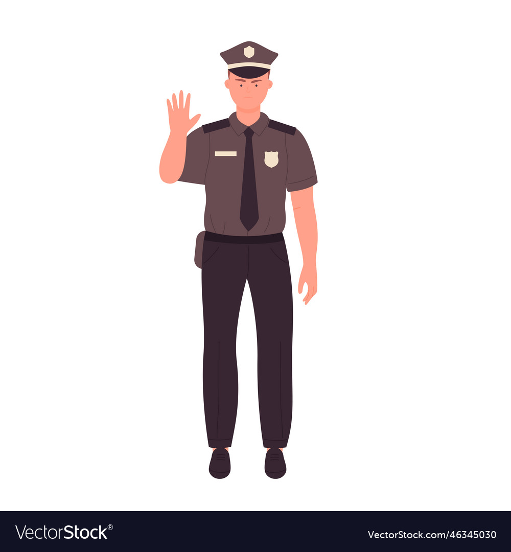 Policeman shows stop gesture Royalty Free Vector Image