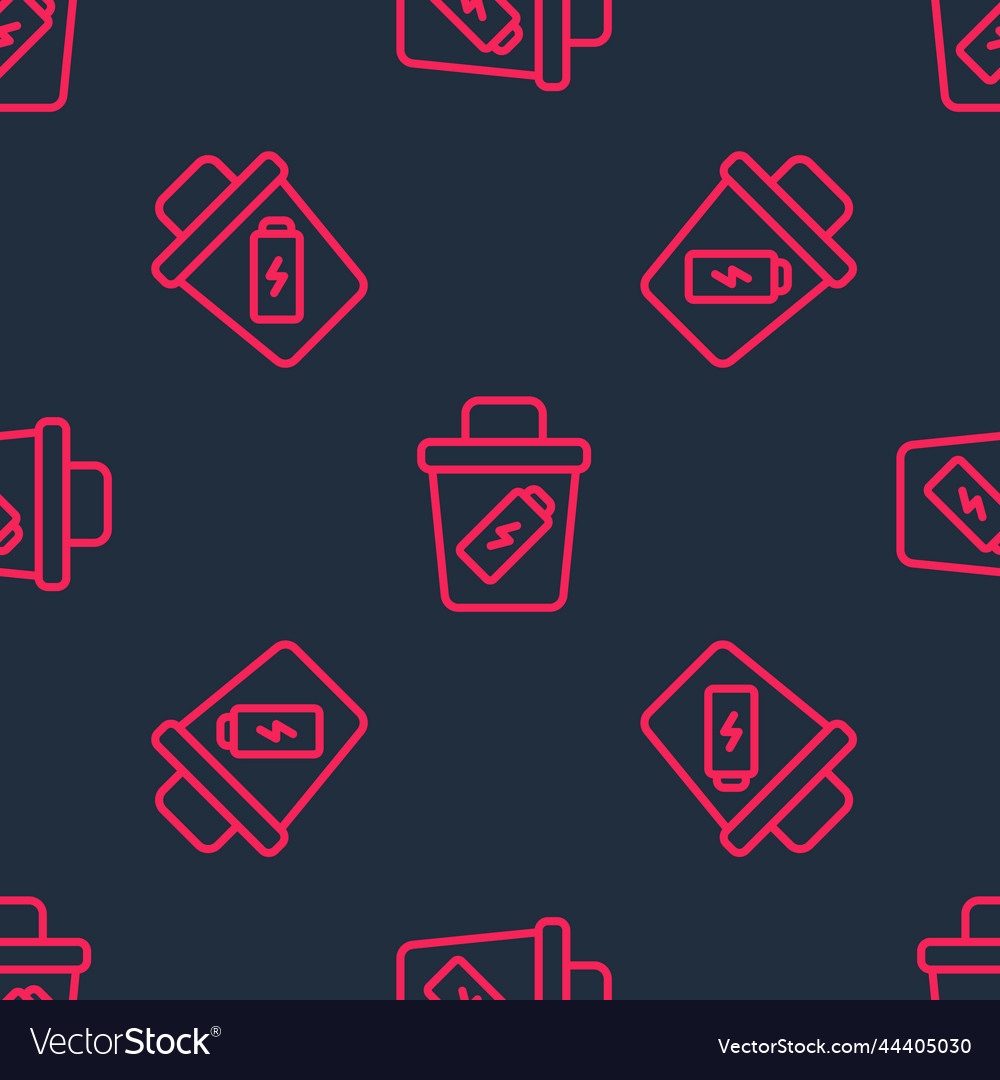 Red line trash can icon isolated seamless pattern
