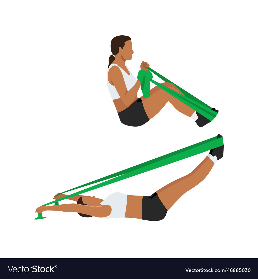 Woman doing double leg stretch with resistance Vector Image