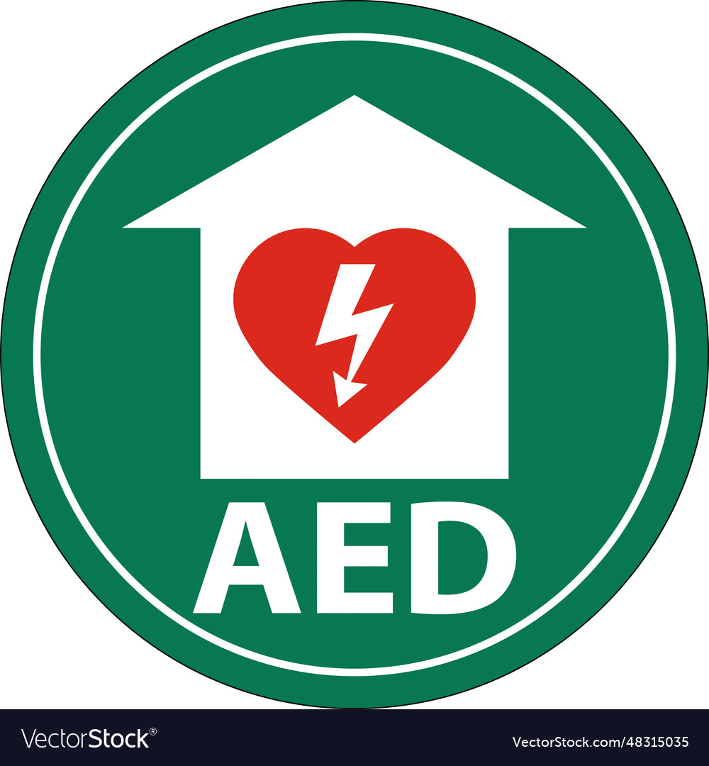 Floor sign aed with defib heart red border floor Vector Image