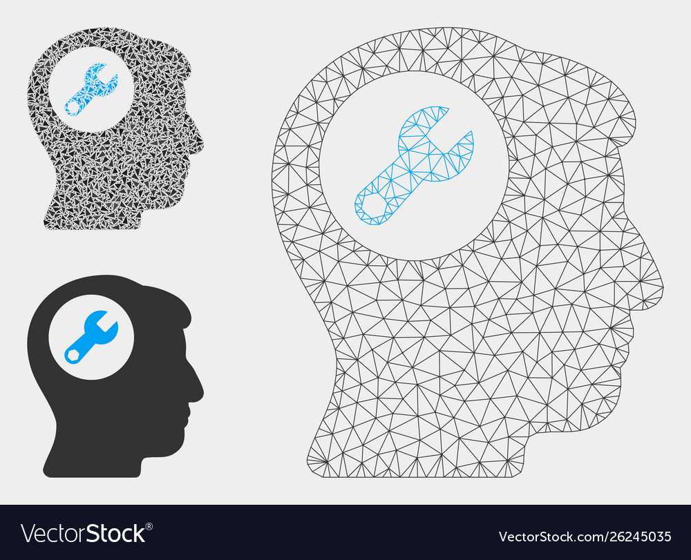 Head wrench mesh network model and triangle vector image Head wrench mesh network model and triangle