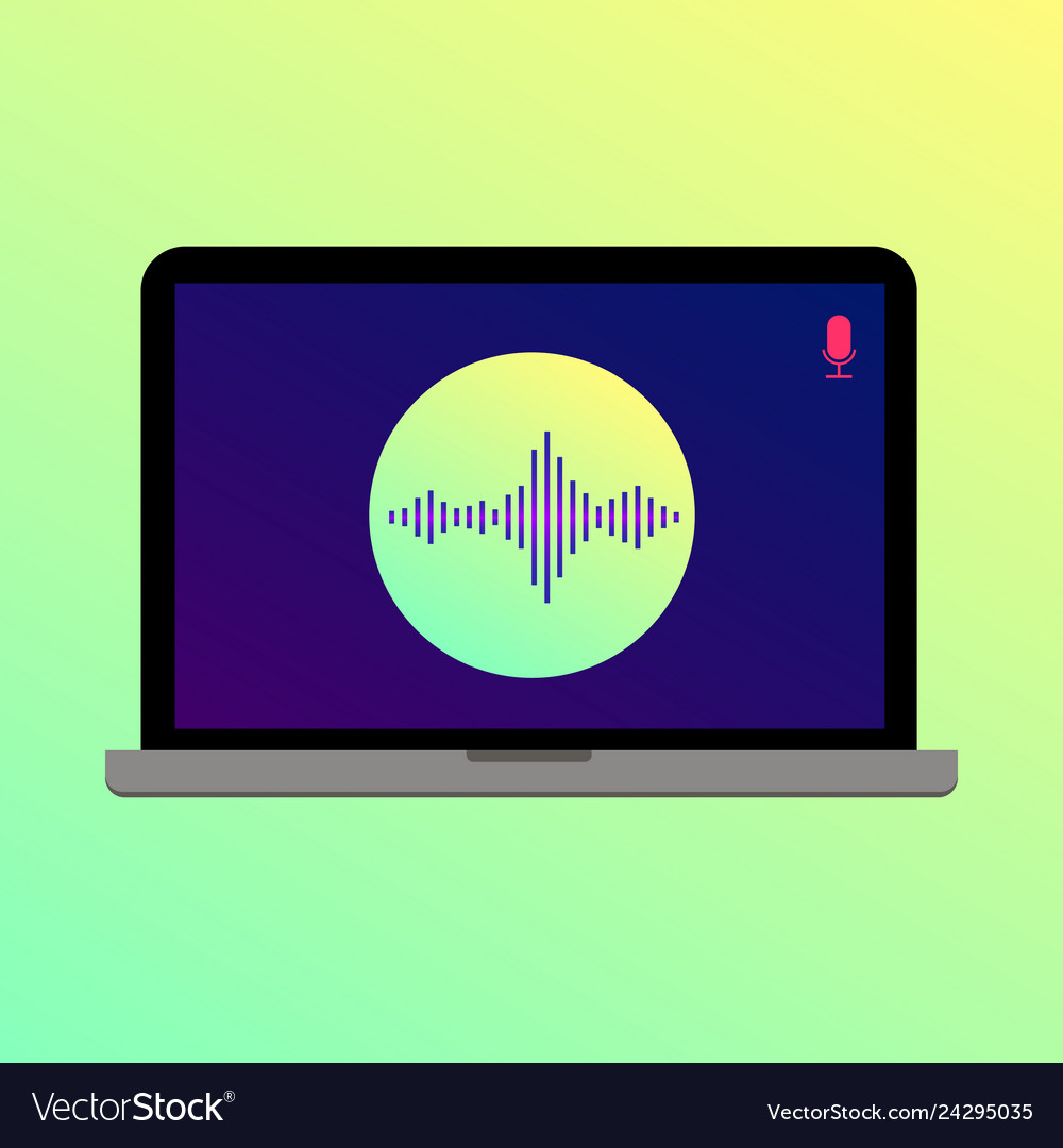 Laptop mit Welle und Mikrofon-Symbol auf dem Bildschirm