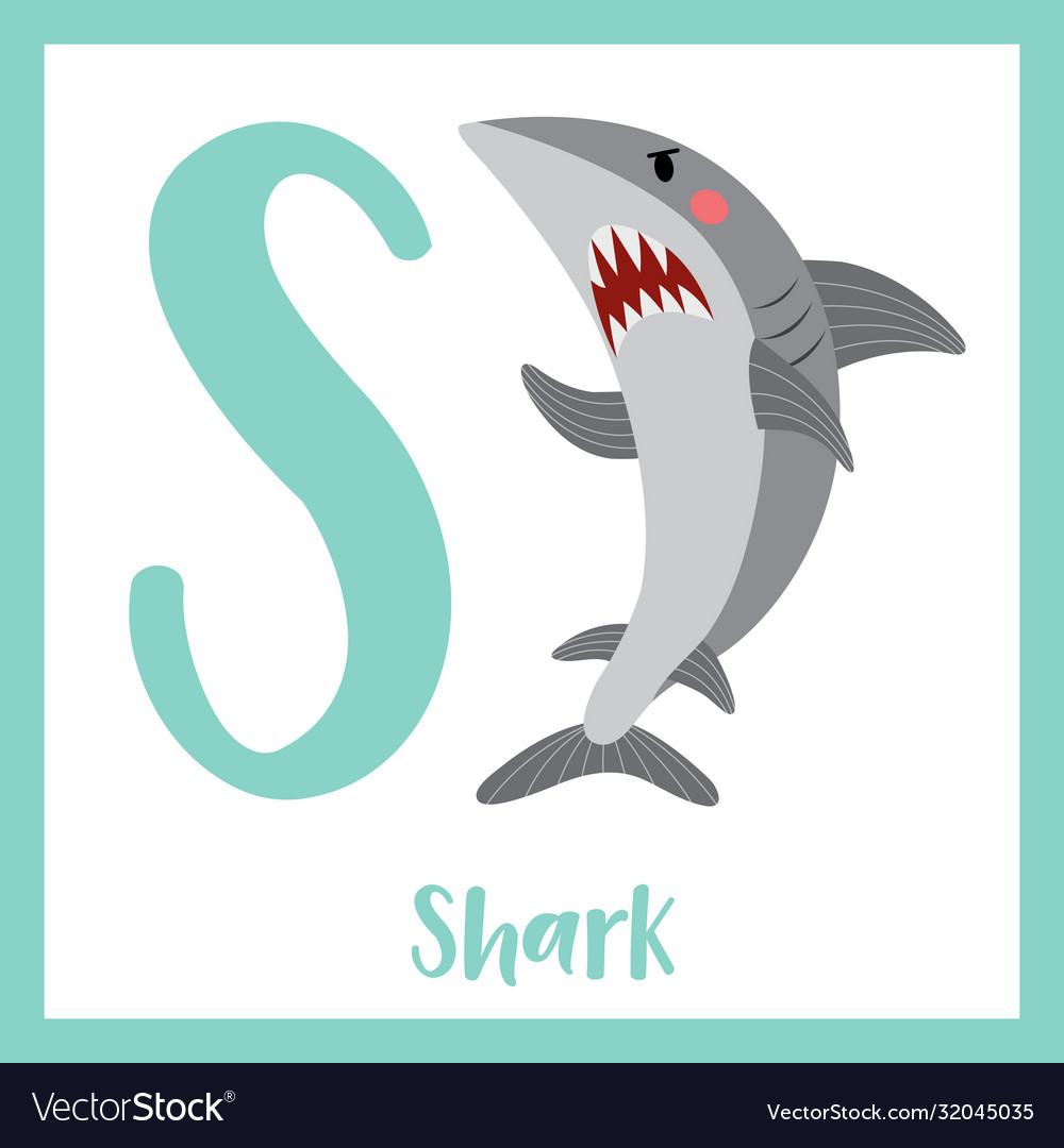 Letter s vocabulary shark opening mouth Royalty Free Vector