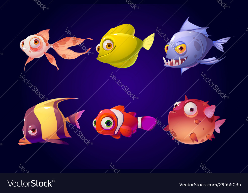 Sea fish tropical colorful aquarium creatures set Vector Image