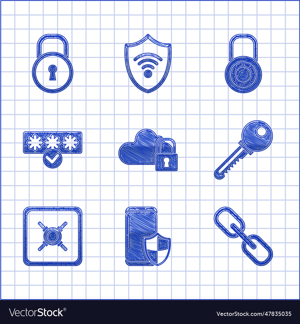 Set cloud computing lock smartphone with security vector image Set cloud computing lock smartphone with security