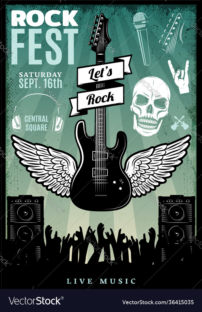 Vintage rock music fest template Royalty Free Vector Image