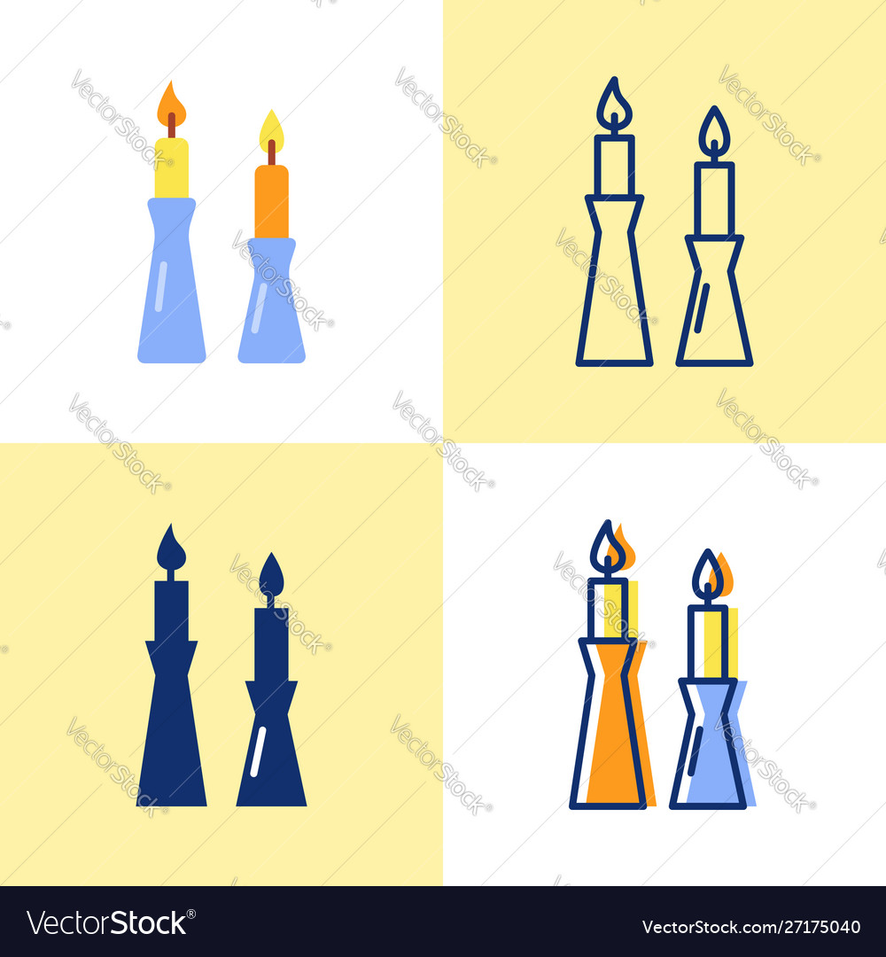 Brennende Kerzen in Kerzenständer Set flach vector image Brennende Kerzen in Kerzenständer Set flach