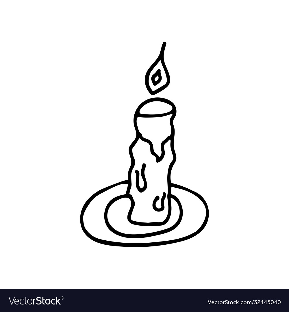 Candle in a candlestick black and white in doodle Vector Image