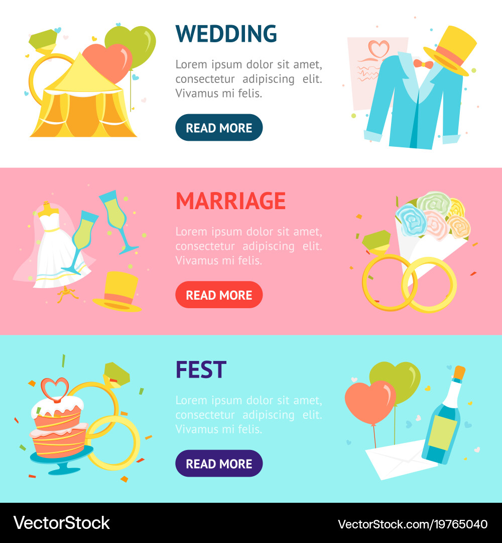 Cartoon Wedding Banner Horizontal Set Royalty Free Vector