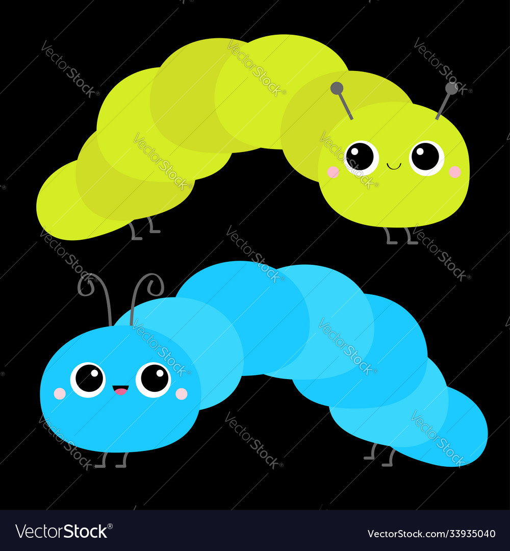 Caterpillar insect icon set cute crawling