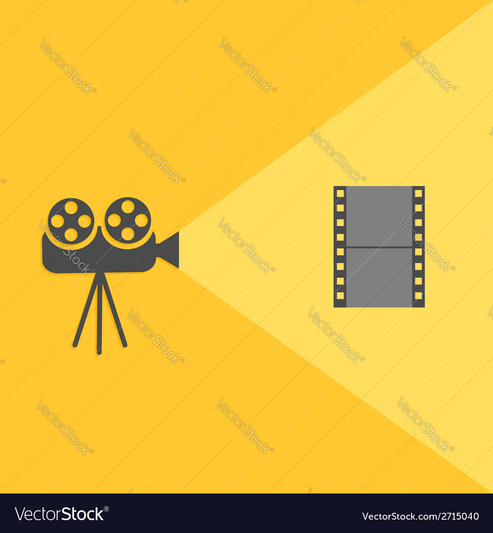 Cinema projector with light and film flat design