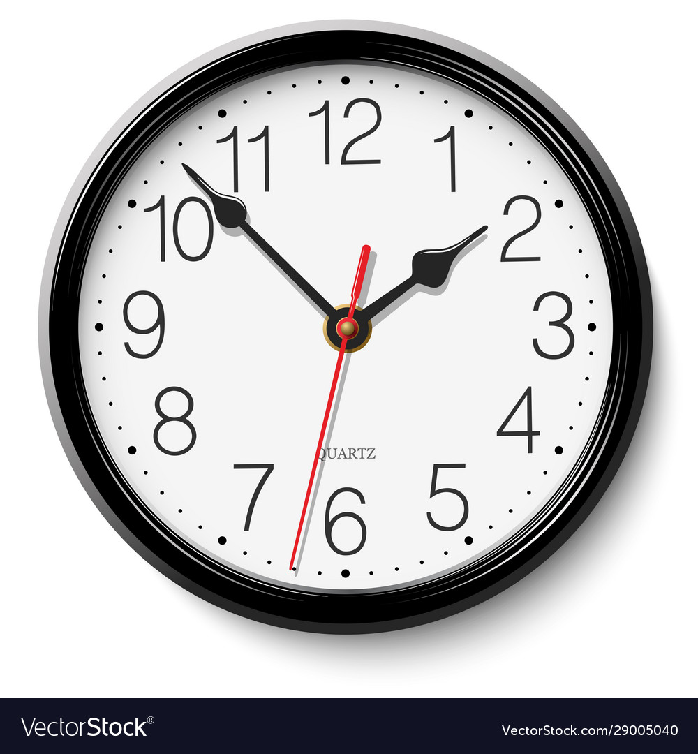 Classic black round wall clock isolated on white