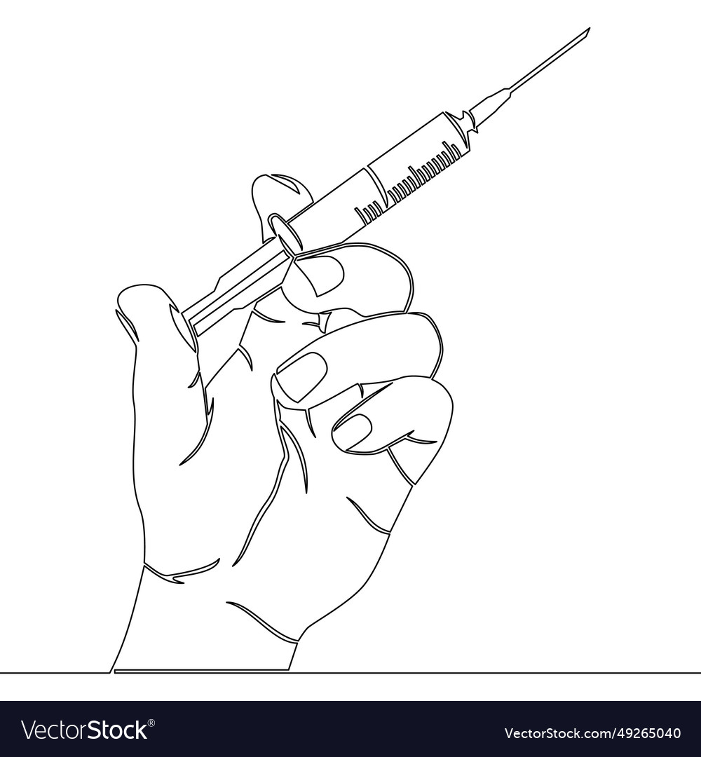 Continuous line hand holding syringe concept