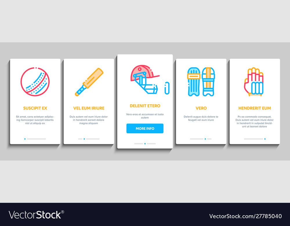 Cricket game onboarding elements icons set