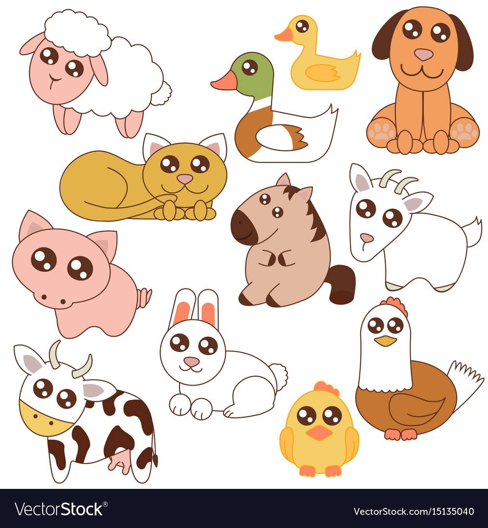 Cute farm animals set in Royalty Free Vector Image