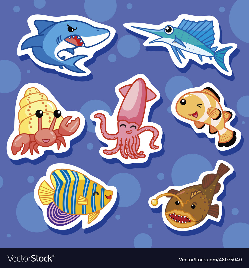 Cute Sea Animal Stickers 02 Royalty Free Vector Image