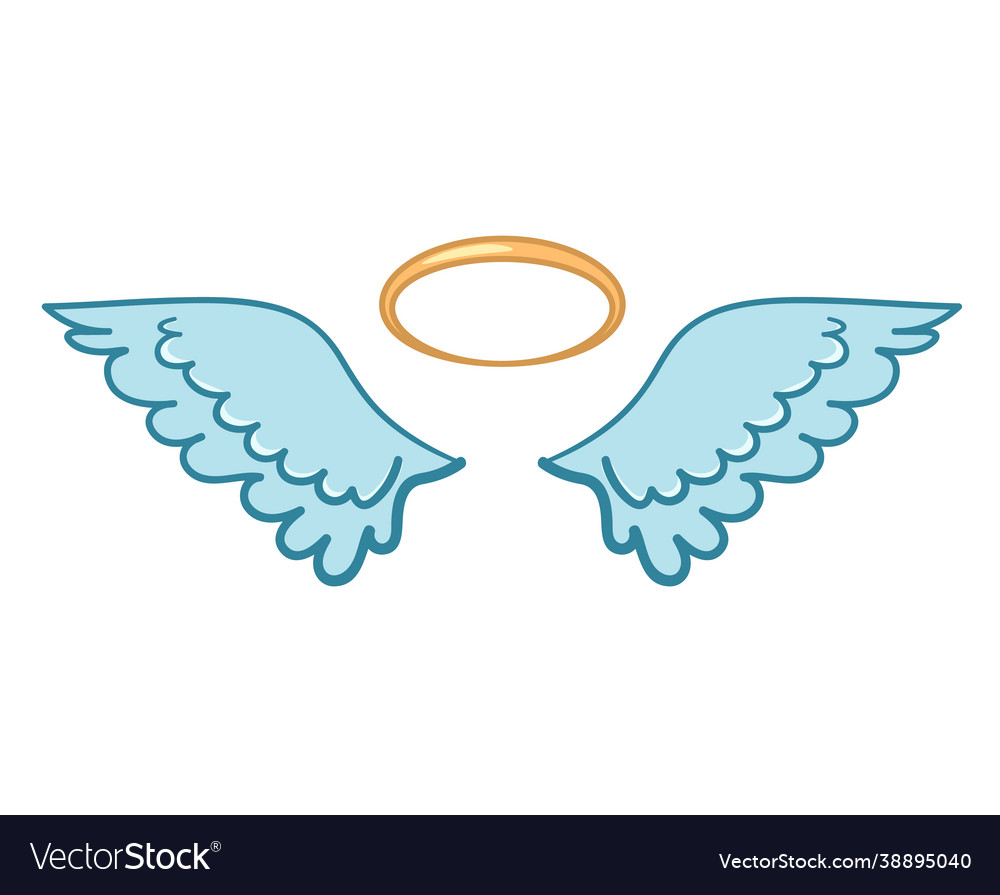 Fliegende Engel Flügel flach mit goldenem Halo vector image Fliegende Engel Flügel flach mit goldenem Halo