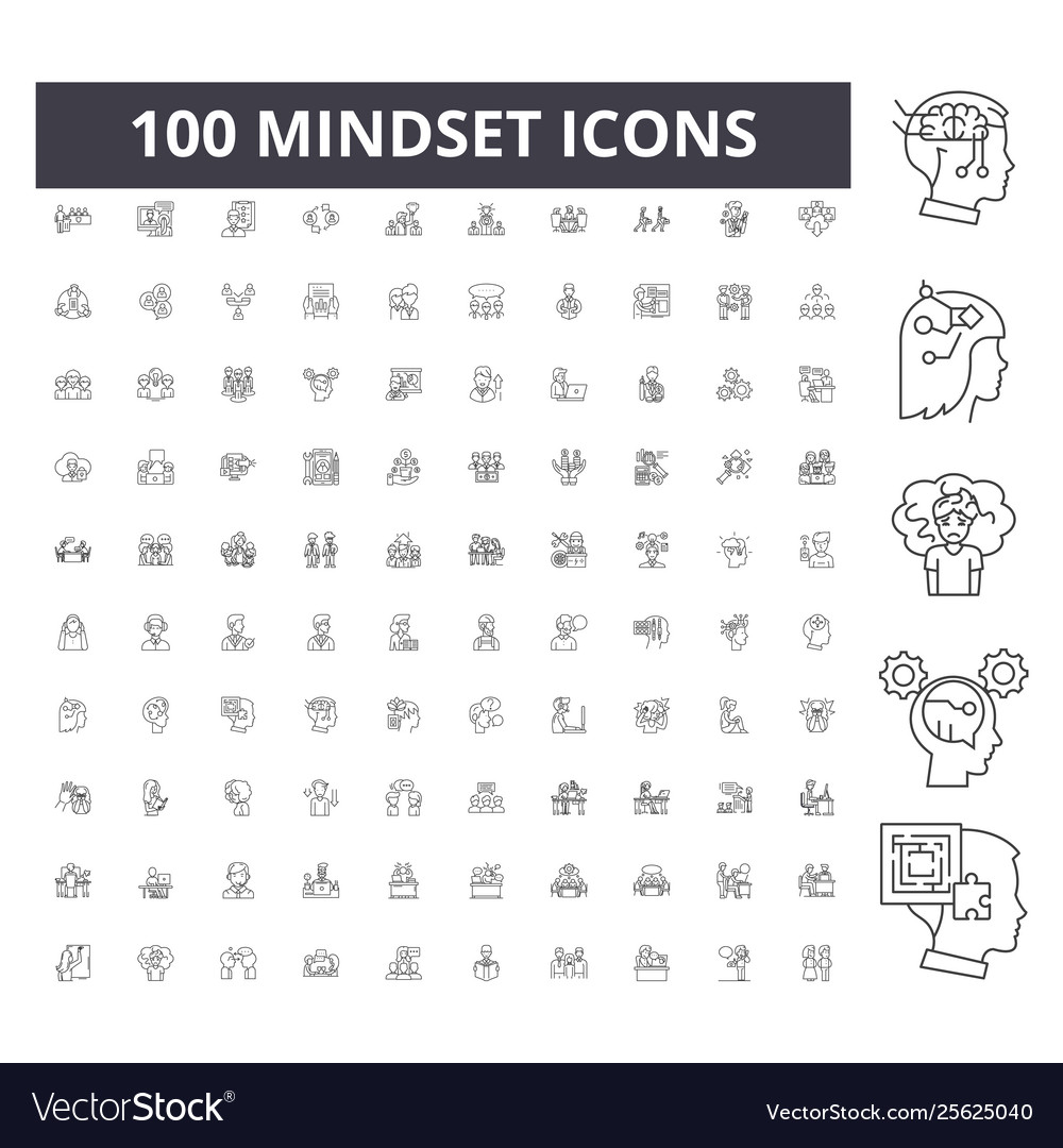Mindset line icons signs set outline vector image Mindset line icons signs set outline