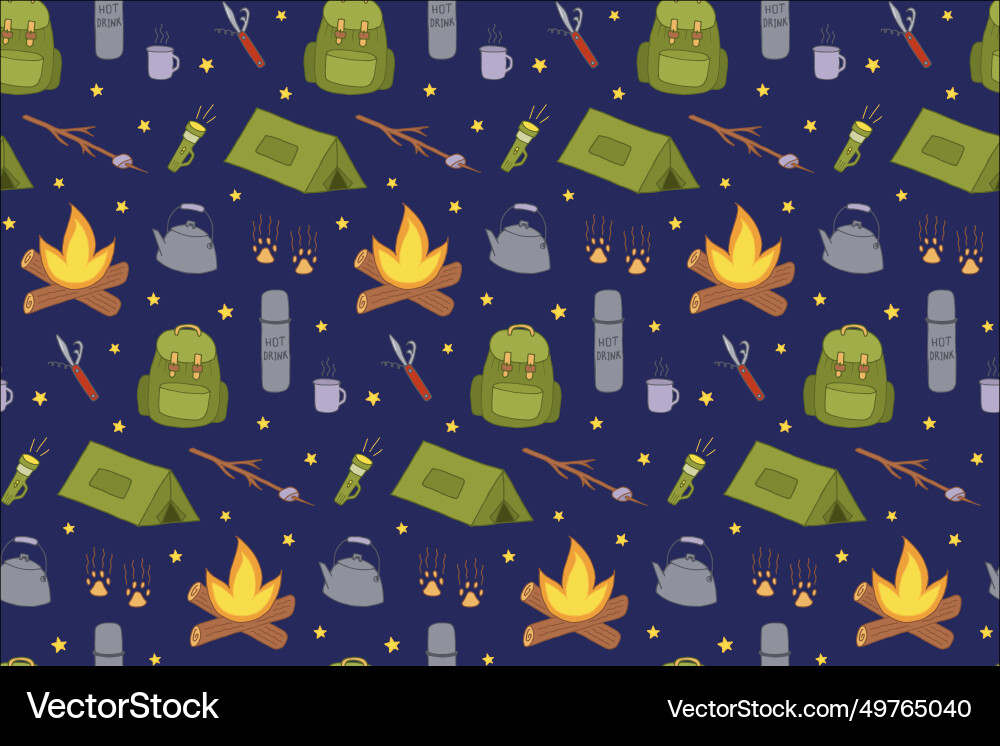 Picnic seamless pattern backpacking Royalty Free Vector