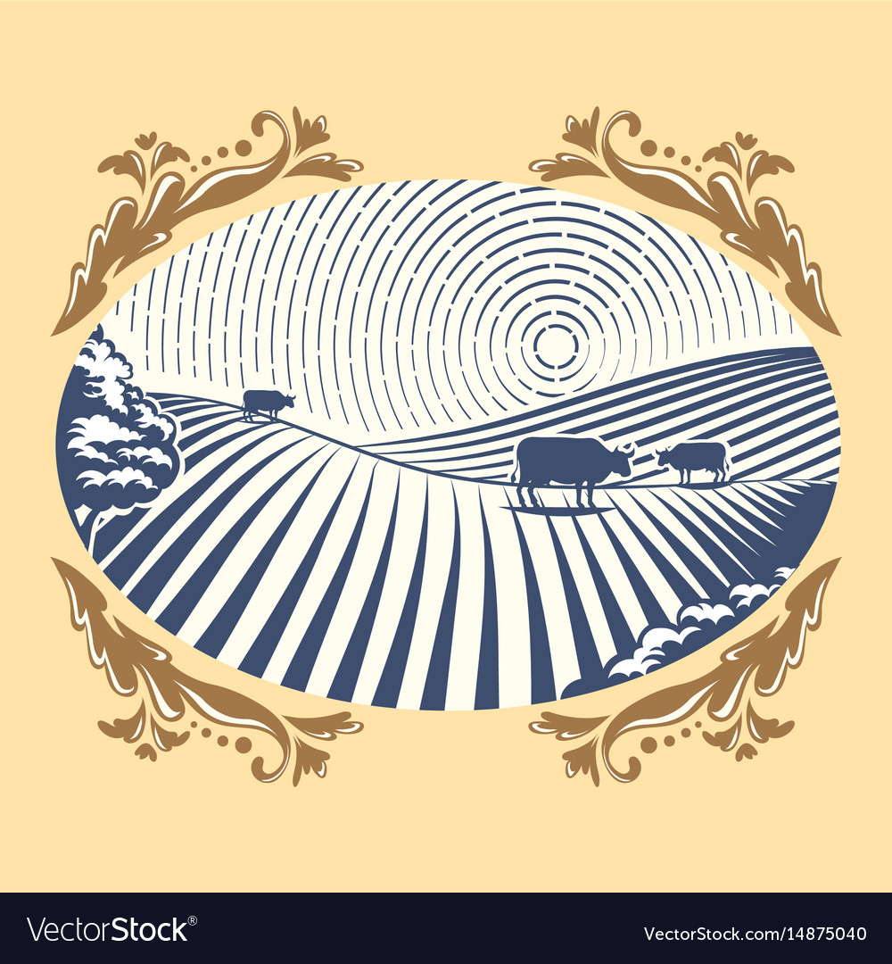 Retro landscapes farm house Royalty Free Vector Image