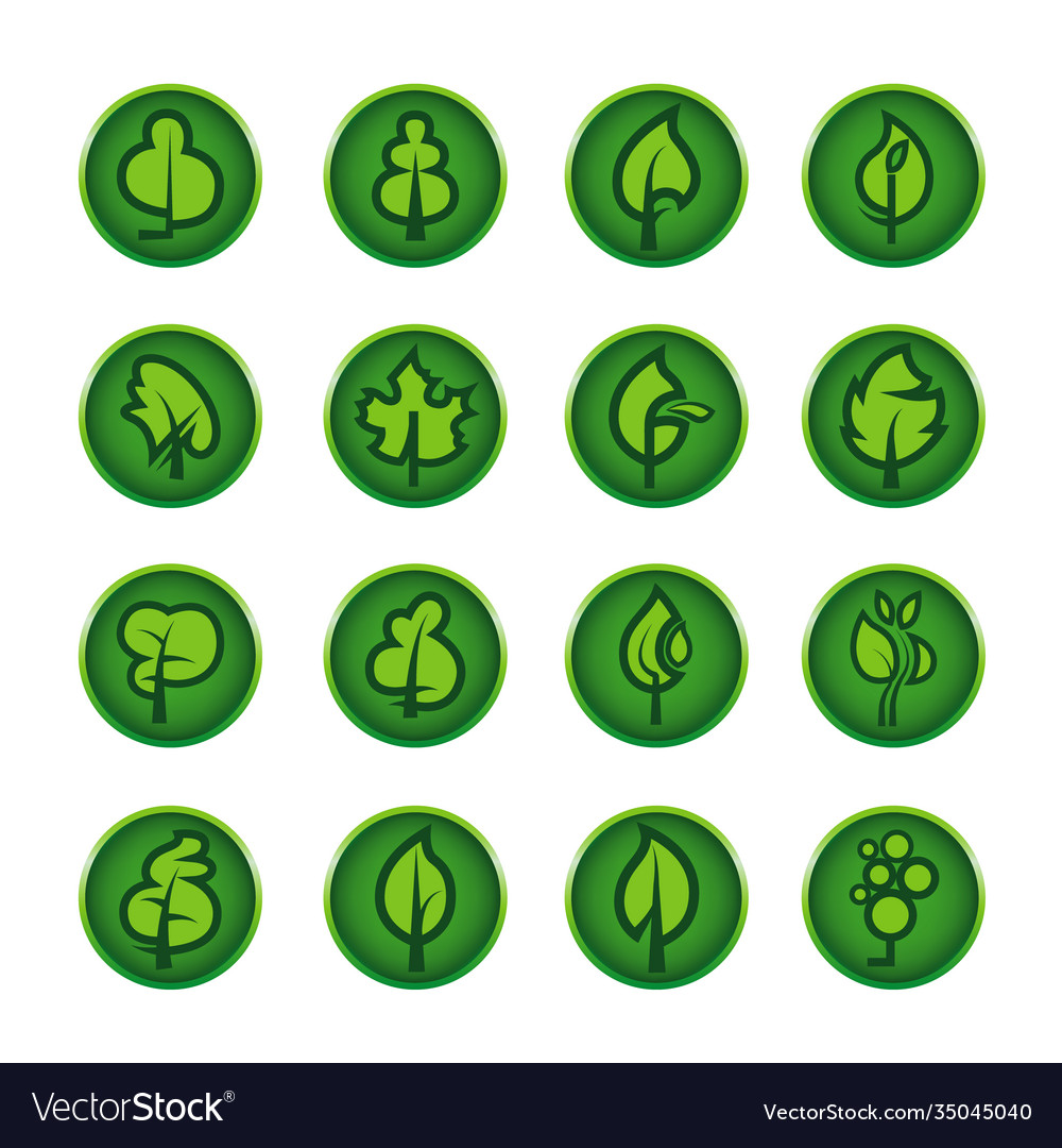 Trees collection design elements icons set vector image Trees collection design elements icons set