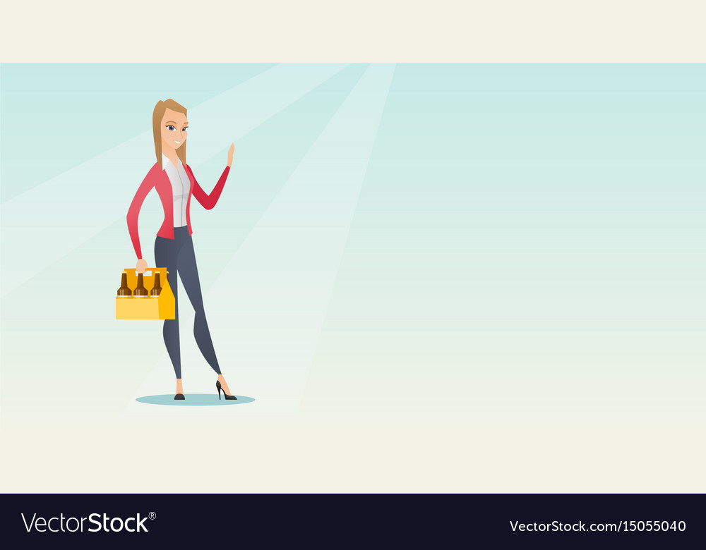 Woman with pack of beer