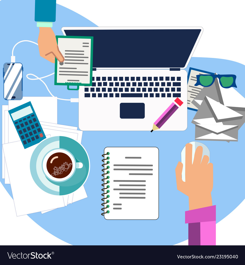 Workflow in the office desktop minimalist vector image Workflow in the office desktop minimalist