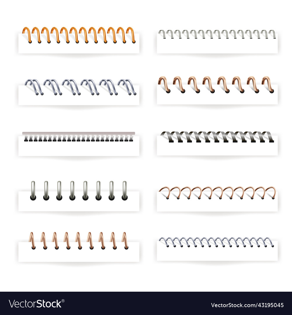 Binding spiral of notebook paper binders set Vector Image