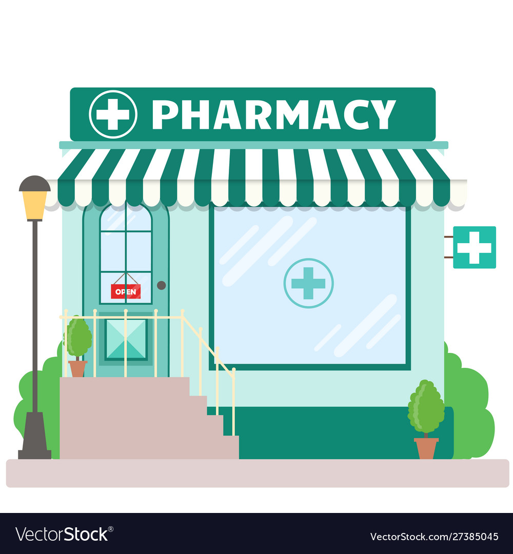 Facade pharmacy store with a signboard awning Vector Image