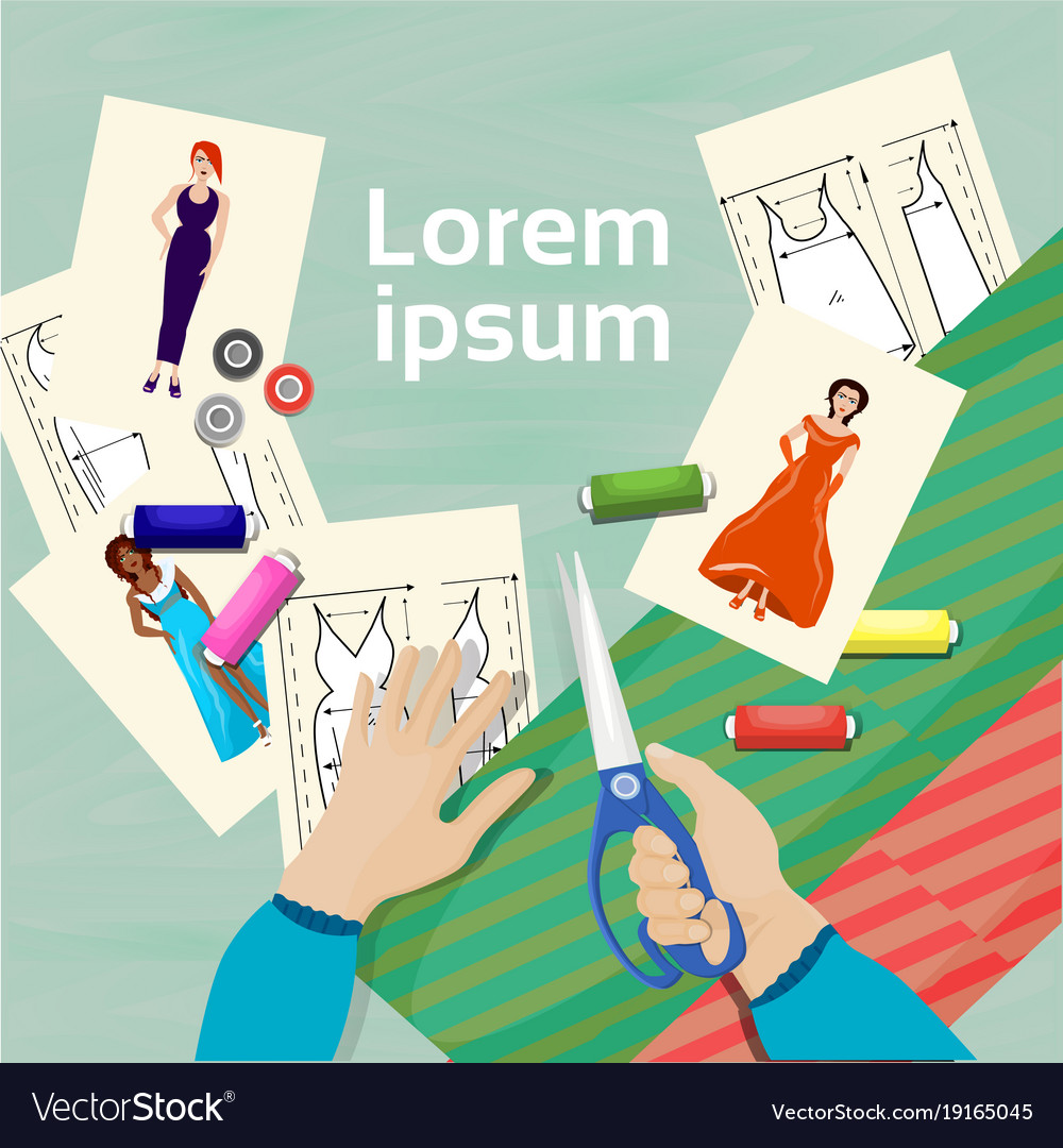 Fashion designer working table top angle view Vector Image