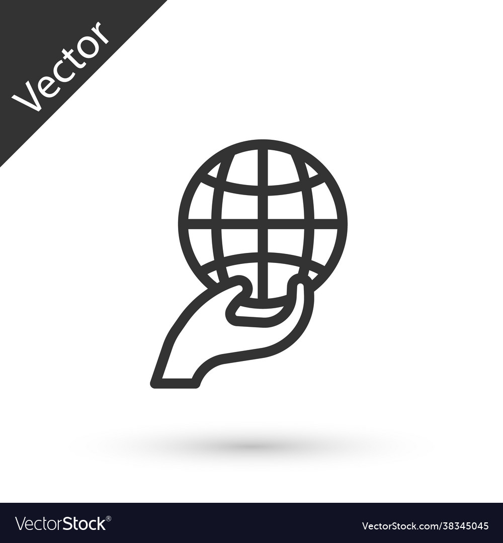 Grey Line Human Hand Holding Earth Globe Icon Vector Image