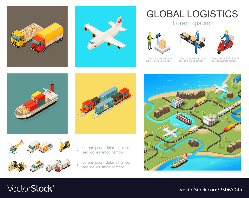 Isometric Global Logistics Infographic Concept Vector Image