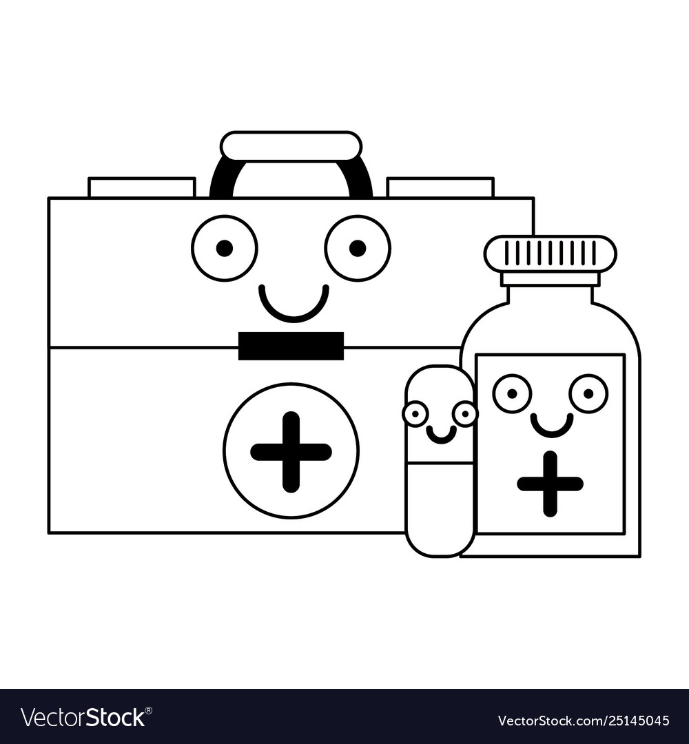 Medical healthcare cartoons in black and white vector image Medical healthcare cartoons in black and white