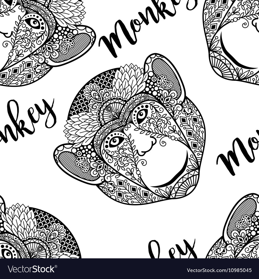 Monkey head seamless pattern with text