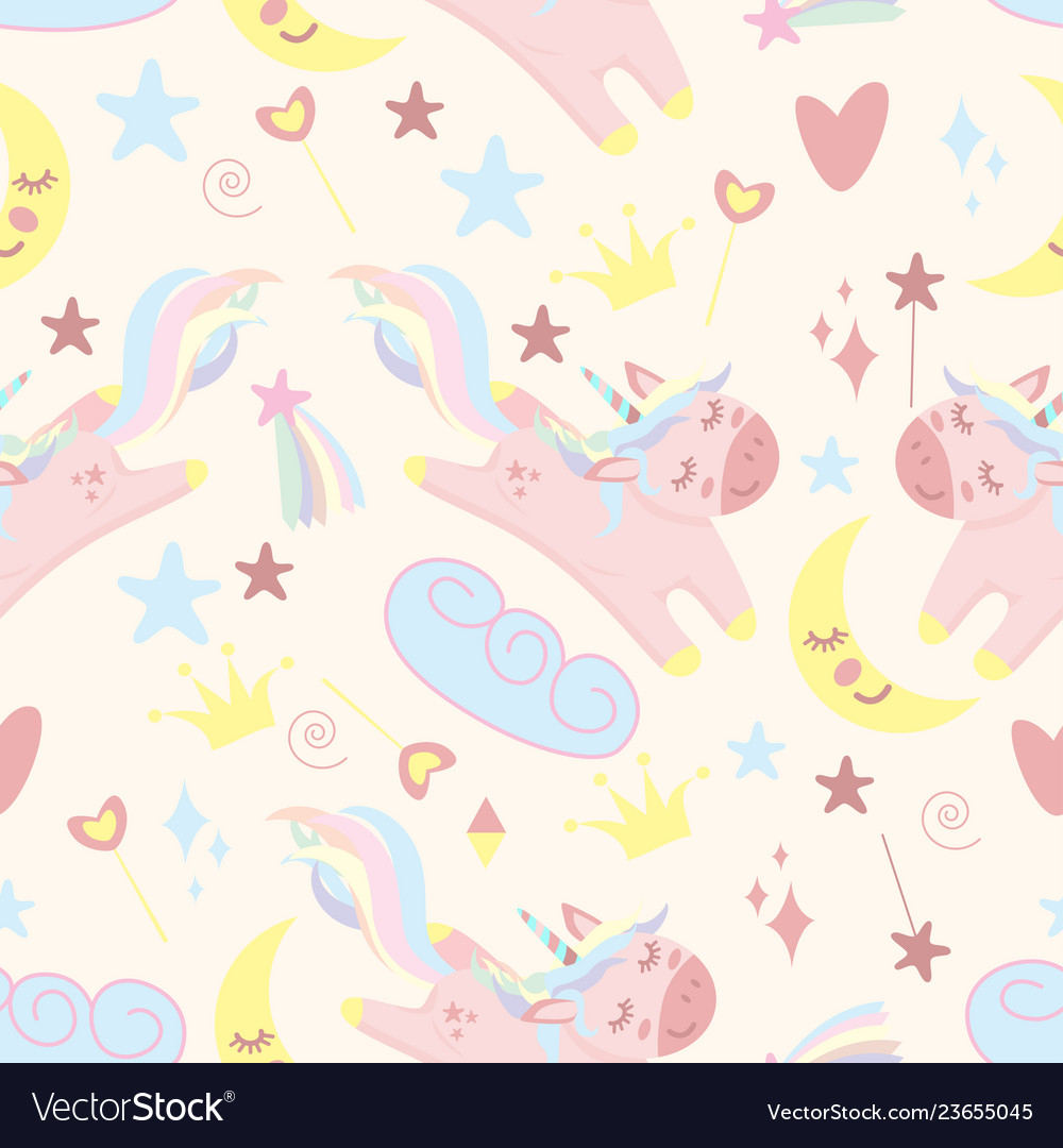 Seamless pattern with unicorn and moon vector image Seamless pattern with unicorn and moon