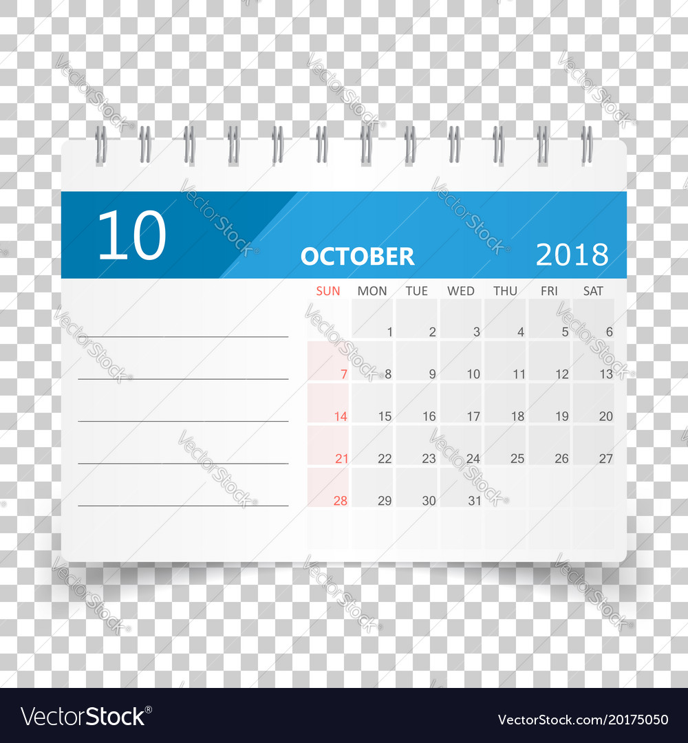 October 2018 Calendar Planner Design Royalty Free Vector