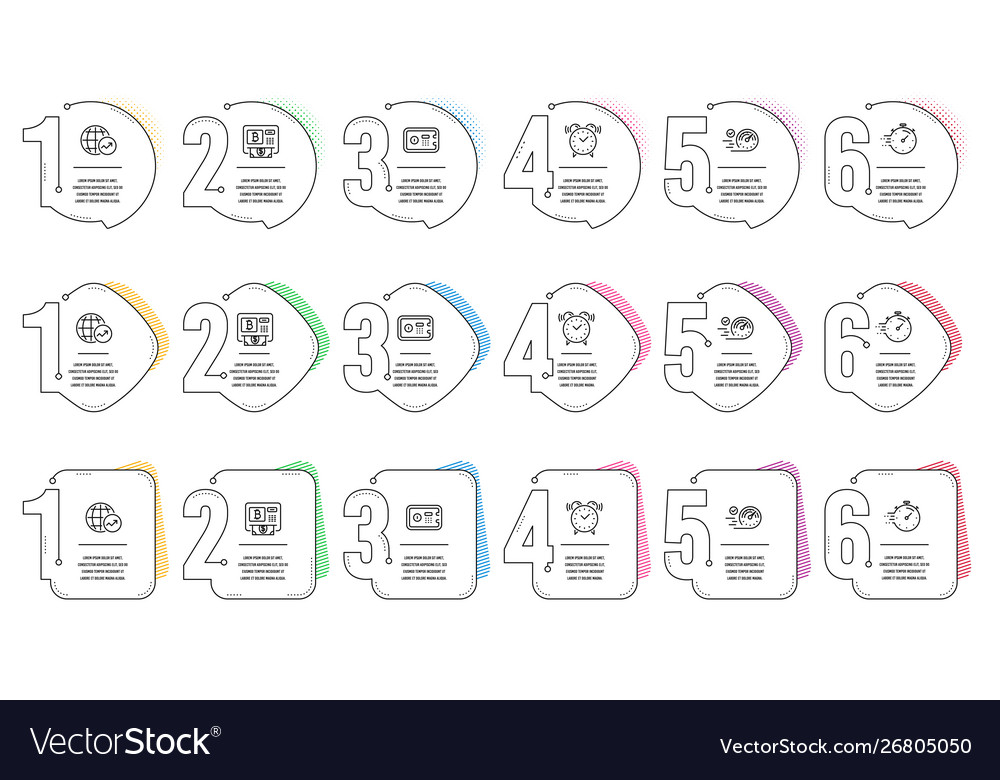 Speedometer safe box and timer icons set world vector image Speedometer safe box and timer icons set world