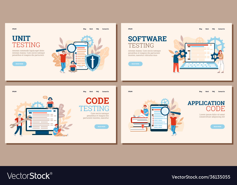 Code testing banners set for software programing vector image Code testing banners set for software programing