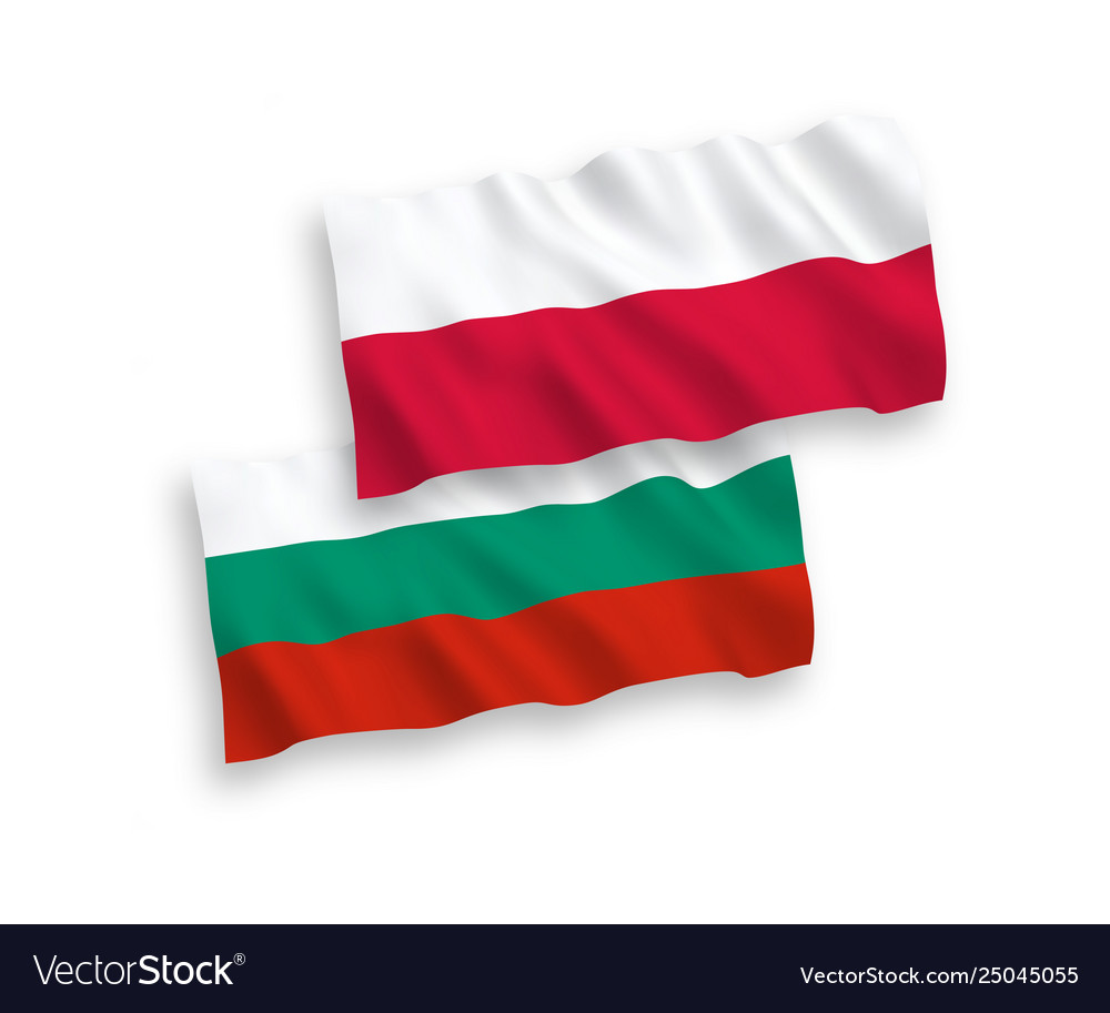 Flaggen bulgaria und poland auf einem weißen Hintergrund