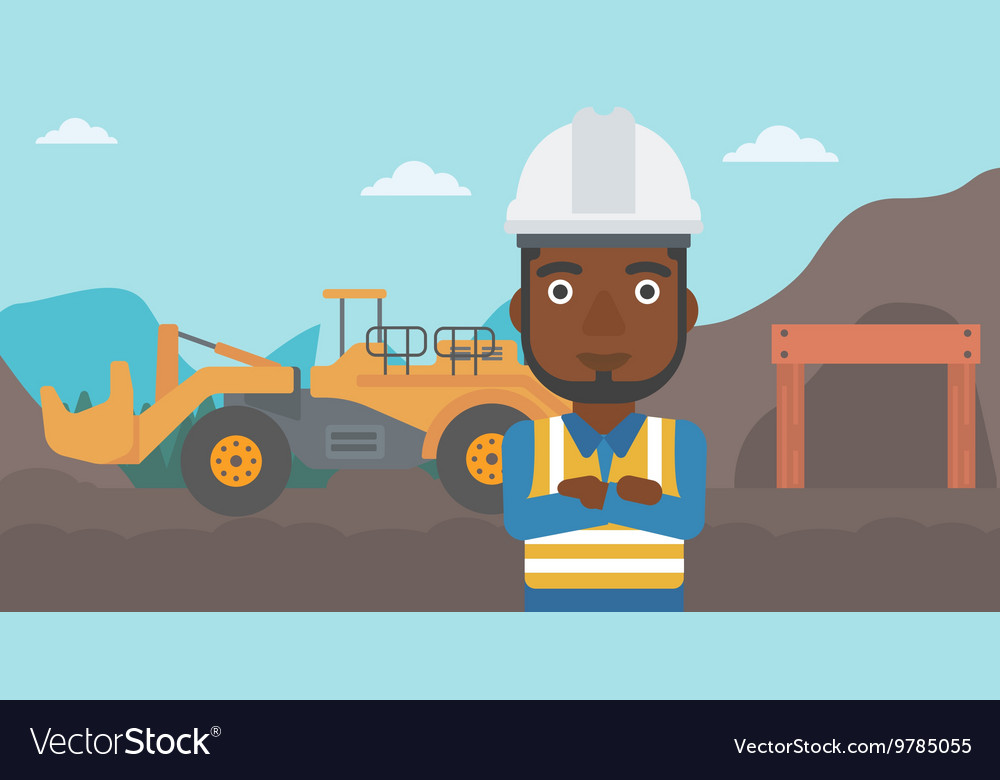 Miner with mining equipment on background
