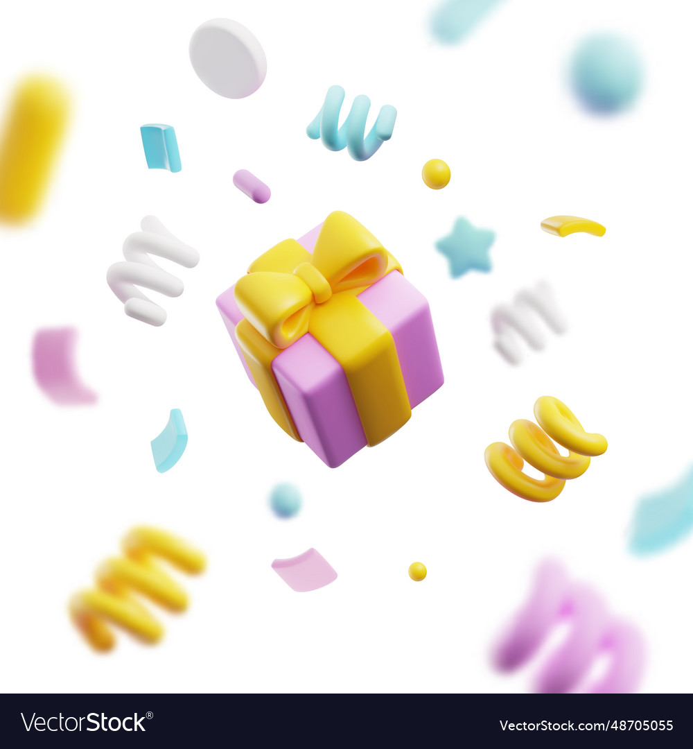 Realistic gift box and party decorations 3d style