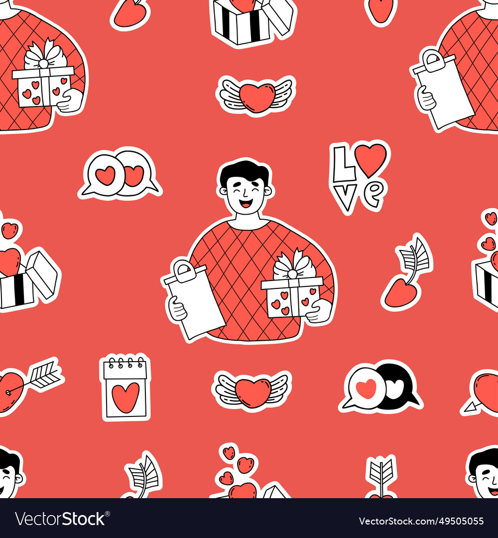 Seamless valentine pattern man courier with gift