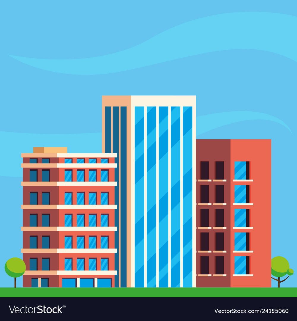 Buildings construction cityscape scene Royalty Free Vector