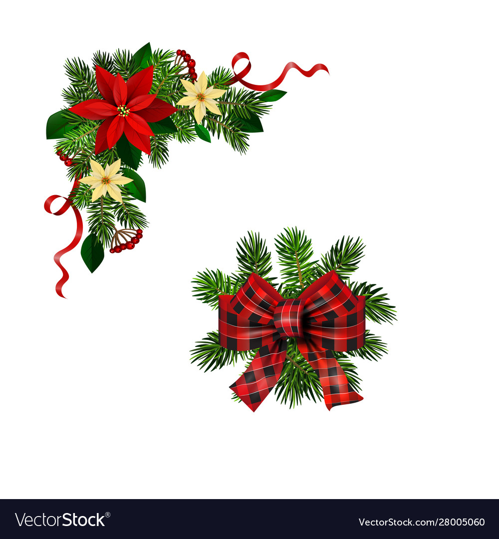 Christmas decorations with fir tree collection Vector Image